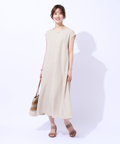 DRESKIP（ドレスキップ）の「◆夏でも一枚でさらっと快適 麻調フレンチロングワンピース（ワンピース・レディース・カーキ/ナチュラル/ネイビー・02/03/04）」の5枚目の写真
