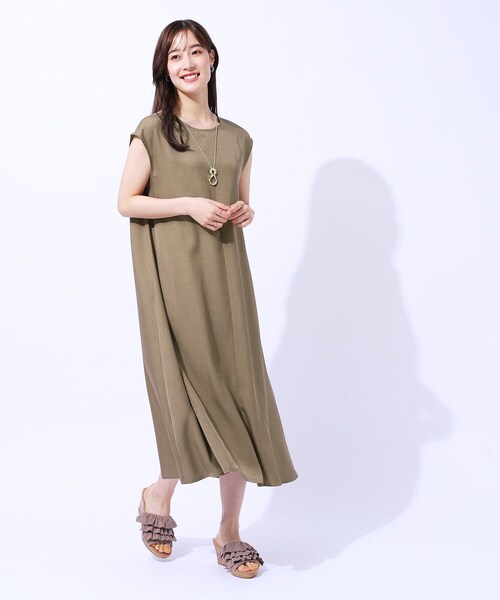DRESKIP（ドレスキップ）の「◆夏でも一枚でさらっと快適 麻調フレンチロングワンピース（ワンピース・レディース・カーキ/ナチュラル/ネイビー・02/03/04）」の16枚目の写真