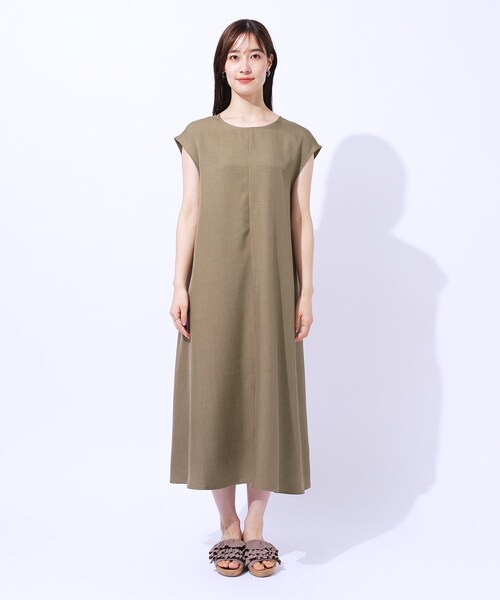 DRESKIP（ドレスキップ）の「◆夏でも一枚でさらっと快適 麻調フレンチロングワンピース（ワンピース・レディース・カーキ/ナチュラル/ネイビー・02/03/04）」の12枚目の写真