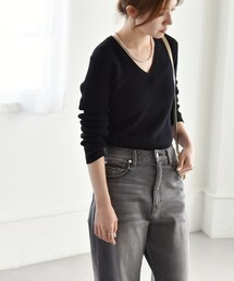 quaranciel（カランシエル）の「quaranciel:〈手洗い可能〉コットン Vネック リブ ニット（ニット/セーター）」