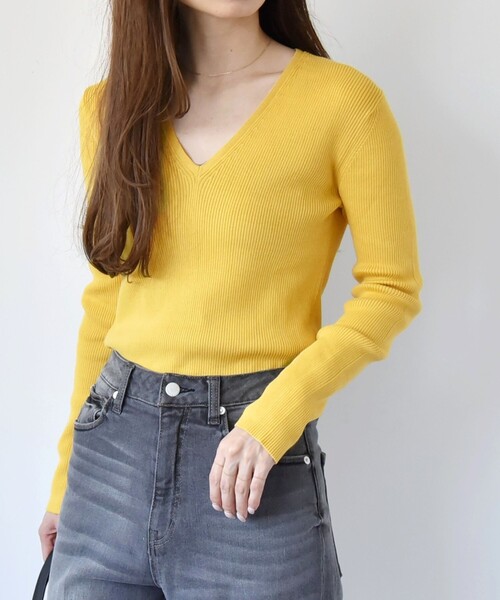 ニット セーター quaranciel:「手洗い可能」コットン Vネック リブ ニット レディース セール】quaranciel:〈手洗い可能〉コットン Vネック リブ