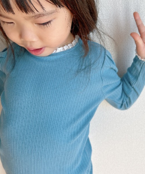 MAKE YOUR DAY(メイクユアデイ)の「フリルテレコリブ無地長袖Tシャツ■80~140cm(Tシャツ/カットソー・キッズ・ピンク/ブラック/アイボリー/ブルー・80/90/100/110/120/130/140)」の3枚目の写真