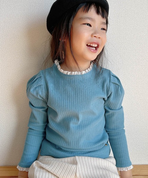 MAKE YOUR DAY(メイクユアデイ)の「フリルテレコリブ無地長袖Tシャツ■80~140cm(Tシャツ/カットソー・キッズ・ピンク/ブラック/アイボリー/ブルー・80/90/100/110/120/130/140)」の22枚目の写真