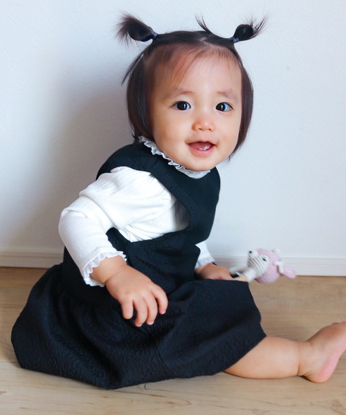 MAKE YOUR DAY(メイクユアデイ)の「フリルテレコリブ無地長袖Tシャツ■80~140cm(Tシャツ/カットソー・キッズ・ピンク/ブラック/アイボリー/ブルー・80/90/100/110/120/130/140)」の20枚目の写真