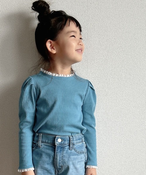 MAKE YOUR DAY(メイクユアデイ)の「フリルテレコリブ無地長袖Tシャツ■80~140cm(Tシャツ/カットソー・キッズ・ピンク/ブラック/アイボリー/ブルー・80/90/100/110/120/130/140)」の21枚目の写真