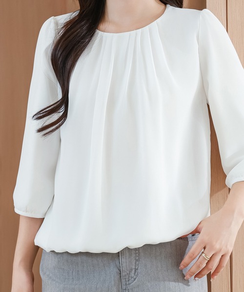 Lace Ladies(レースレディース)の「ソリッドカラー ラウンドネック 7分袖 バルーン プルオーバー(シャツ/ブラウス・レディース・ホワイト/ネイビー/ベージュ/ブラック/ブルーグレー・S/FREE)」の2枚目の写真