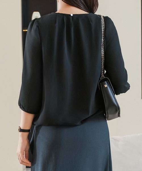 Lace Ladies(レースレディース)の「ソリッドカラー ラウンドネック 7分袖 バルーン プルオーバー(シャツ/ブラウス・レディース・ホワイト/ネイビー/ベージュ/ブラック/ブルーグレー・S/FREE)」の9枚目の写真