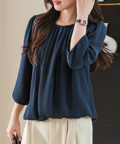 Lace Ladies(レースレディース)の「ソリッドカラー ラウンドネック 7分袖 バルーン プルオーバー(シャツ/ブラウス・レディース・ホワイト/ネイビー/ベージュ/ブラック/ブルーグレー・S/FREE)」の6枚目の写真