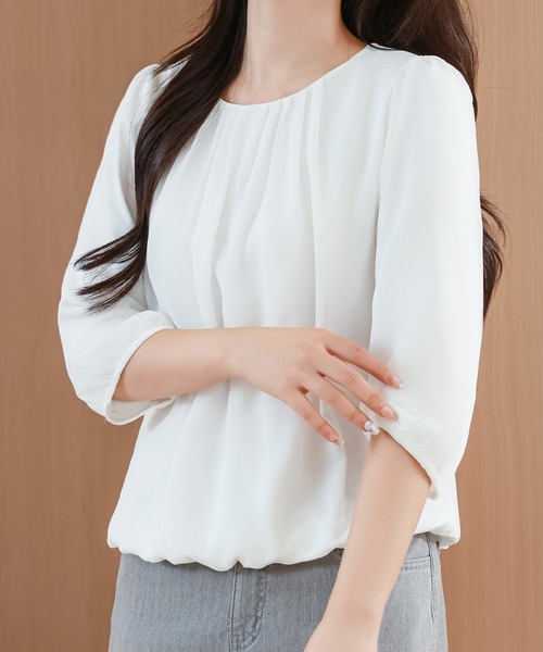 Lace Ladies(レースレディース)の「ソリッドカラー ラウンドネック 7分袖 バルーン プルオーバー(シャツ/ブラウス・レディース・ホワイト/ネイビー/ベージュ/ブラック/ブルーグレー・S/FREE)」の22枚目の写真