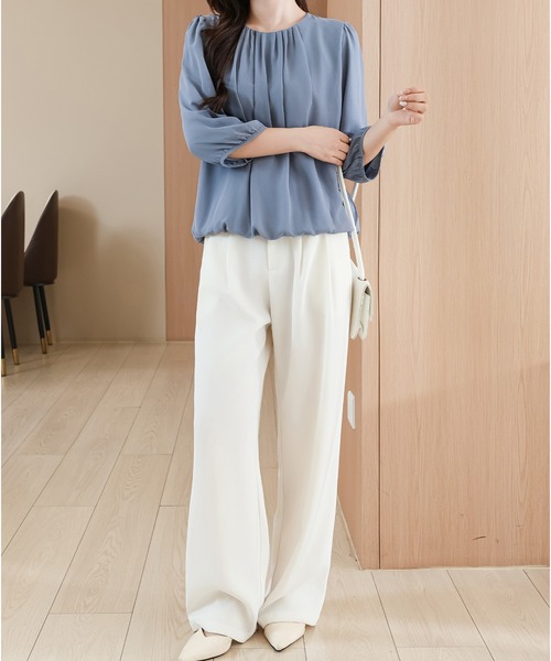 Lace Ladies(レースレディース)の「ソリッドカラー ラウンドネック 7分袖 バルーン プルオーバー(シャツ/ブラウス・レディース・ホワイト/ネイビー/ベージュ/ブラック/ブルーグレー・S/FREE)」の20枚目の写真