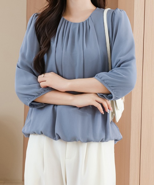 Lace Ladies(レースレディース)の「ソリッドカラー ラウンドネック 7分袖 バルーン プルオーバー(シャツ/ブラウス・レディース・ホワイト/ネイビー/ベージュ/ブラック/ブルーグレー・S/FREE)」の18枚目の写真