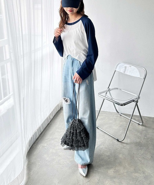 FIRST MOOD(ファーストムード)の「《FIRSTMOODコラボ》ラグラン切替配色スラブシアーカットソー(Tシャツ/カットソー・レディース・ブラック/チャコールグレー/ネイビー・MEDIUM/LARGE)」の12枚目の写真