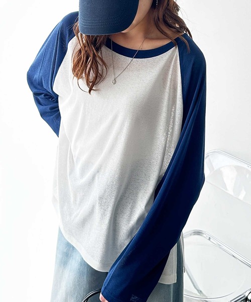 FIRST MOOD(ファーストムード)の「《FIRSTMOODコラボ》ラグラン切替配色スラブシアーカットソー(Tシャツ/カットソー・レディース・ブラック/チャコールグレー/ネイビー・MEDIUM/LARGE)」の10枚目の写真