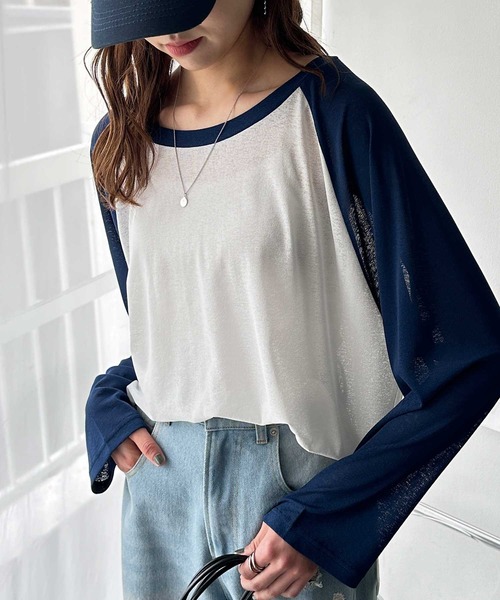 FIRST MOOD(ファーストムード)の「《FIRSTMOODコラボ》ラグラン切替配色スラブシアーカットソー(Tシャツ/カットソー・レディース・ブラック/チャコールグレー/ネイビー・MEDIUM/LARGE)」の11枚目の写真