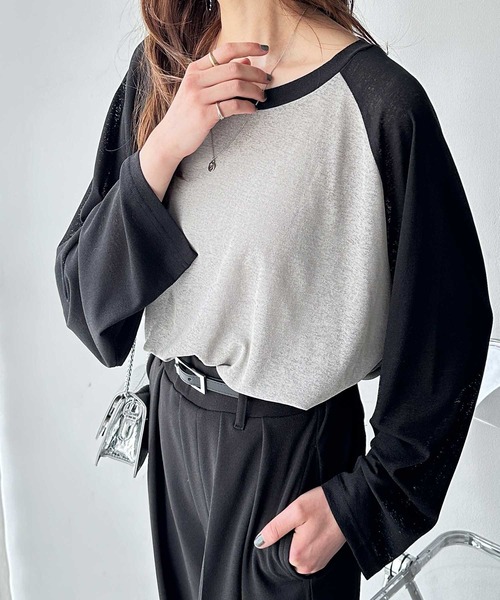 FIRST MOOD(ファーストムード)の「《FIRSTMOODコラボ》ラグラン切替配色スラブシアーカットソー(Tシャツ/カットソー・レディース・ブラック/チャコールグレー/ネイビー・MEDIUM/LARGE)」の21枚目の写真