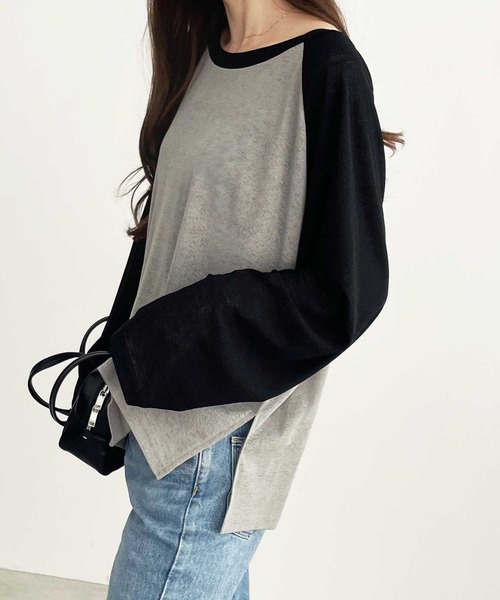 FIRST MOOD(ファーストムード)の「《FIRSTMOODコラボ》ラグラン切替配色スラブシアーカットソー(Tシャツ/カットソー・レディース・ブラック/チャコールグレー/ネイビー・MEDIUM/LARGE)」の20枚目の写真
