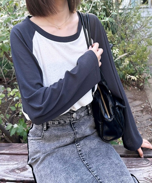 FIRST MOOD(ファーストムード)の「《FIRSTMOODコラボ》ラグラン切替配色スラブシアーカットソー(Tシャツ/カットソー・レディース・ブラック/チャコールグレー/ネイビー・MEDIUM/LARGE)」の18枚目の写真