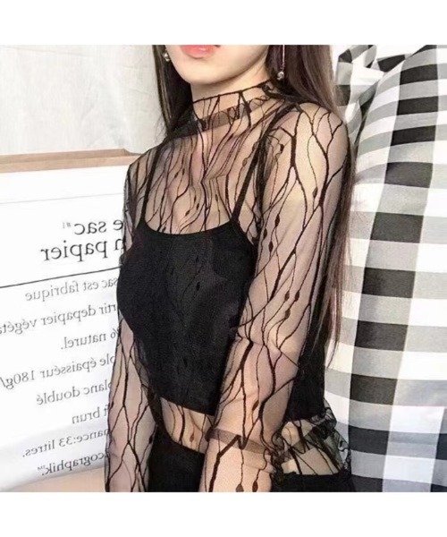 Chiina（チーナ）の「【Chiina】フロッキー　シースルーハイネックトップス（その他トップス・レディース・ホワイト系3/ホワイト系2/ブラック系5/ブラック系4/ホワイト系1/ブラック系2/ブラック系1/ブラック系3・FREE）」の4枚目の写真