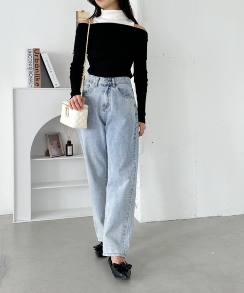 セール】無地・ボーダーオフショルニットトップス（ニット/セーター