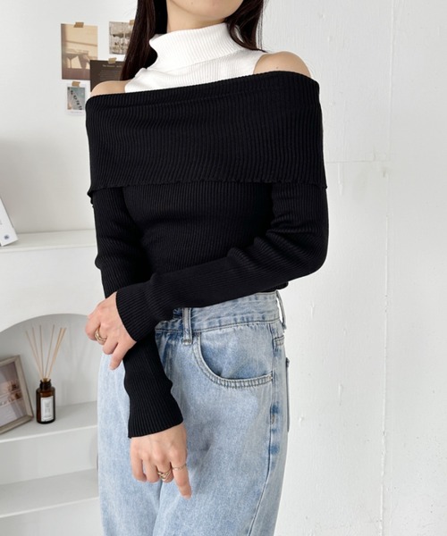 CLEA（クレア）の「無地・ボーダーオフショルニットトップス（ニット/セーター・レディース・ブラック系その他/ブラック・FREE）」の5枚目の写真