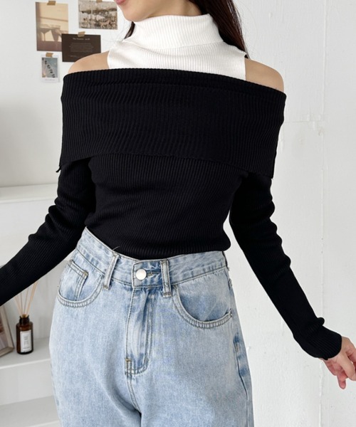 CLEA（クレア）の「無地・ボーダーオフショルニットトップス（ニット/セーター・レディース・ブラック系その他/ブラック・FREE）」の6枚目の写真