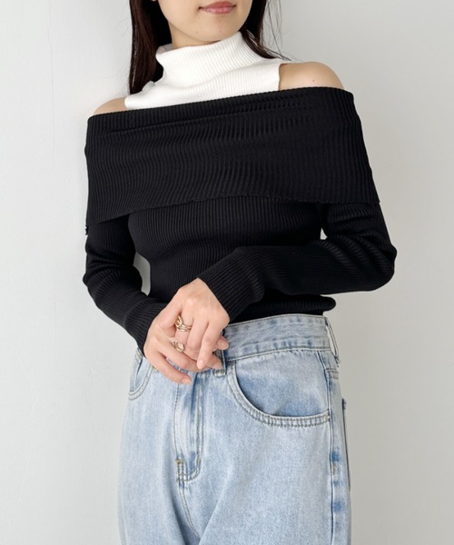 CLEA（クレア）の「無地・ボーダーオフショルニットトップス（ニット/セーター・レディース・ブラック系その他/ブラック・FREE）」の7枚目の写真