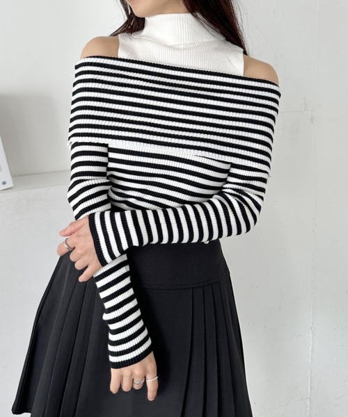 CLEA（クレア）の「無地・ボーダーオフショルニットトップス（ニット/セーター・レディース・ブラック系その他/ブラック・FREE）」の11枚目の写真