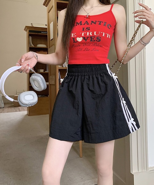 shopnikoniko（ショップニコニコ）の「サイドラインリボン ナイロン ショートパンツ ラインパンツ（その他パンツ・レディース・ホワイト/ブラック・フリー）」の7枚目の写真