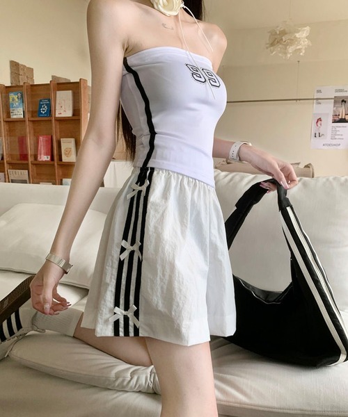 shopnikoniko（ショップニコニコ）の「サイドラインリボン ナイロン ショートパンツ ラインパンツ（その他パンツ・レディース・ホワイト/ブラック・フリー）」の20枚目の写真