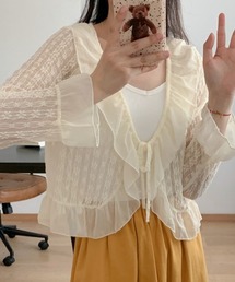 フラワーフリルシアーリボンカーディガン