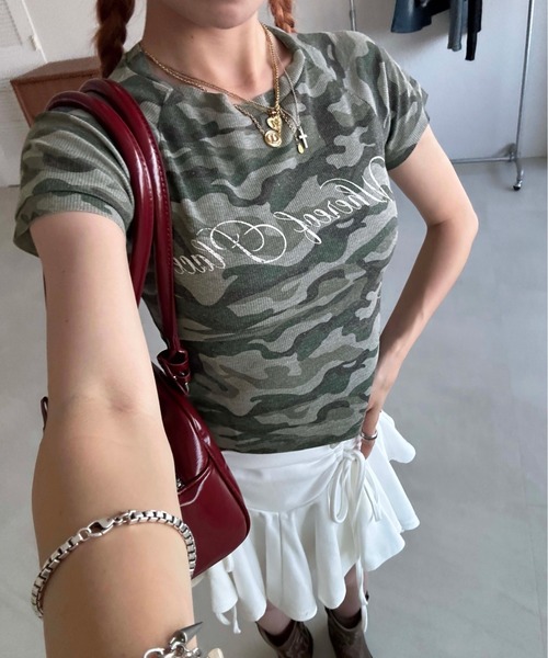 スカルカットソー　ラメ　迷彩 sedacle girl（セダクルガール）の「リブ迷彩T（Tシャツ