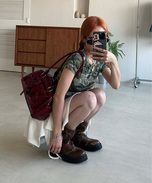 スカルカットソー　ラメ　迷彩 セール】プレートロゴラメピチT（Tシャツ/カットソー）｜sedacle