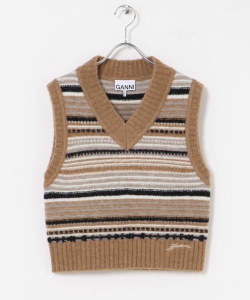 GANNI(ガニー)の「GANNI Soft Wool Stripe Vest(ベスト・レディース・ブラウン・SMALL)」の1枚目の写真