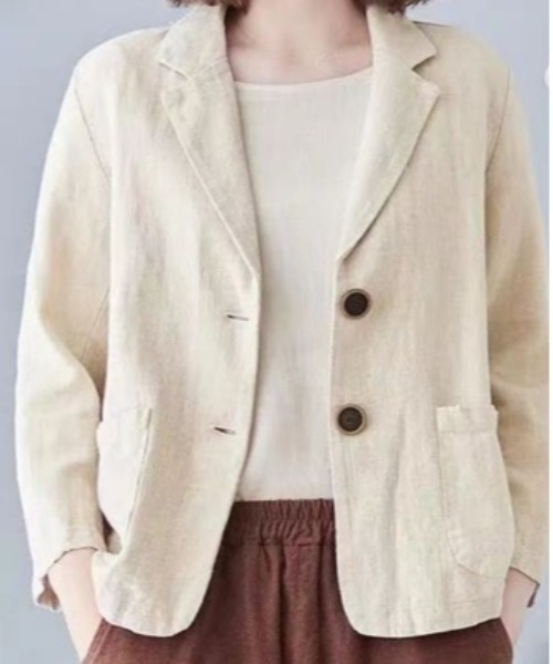 BEIGE，麻混素材のテーラードジャケット ハーフスリーブ麻調テーラードジャケット(M BEIGE): アウター