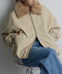 【MAISON BREEZE reveur】synthetic leather jacket blouson フェイクレザー ボア衿付きジャケット ブルゾン XNN