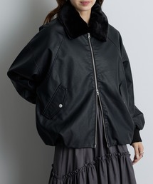 【MAISON BREEZE reveur】synthetic leather jacket blouson フェイクレザー ボア衿付きジャケット ブルゾン XNN