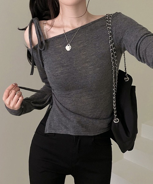 Per sist ence（パーシエンス）の「リボンワンオフショルダーカットソー（Tシャツ/カットソー・レディース・ベージュ/ホワイト/グレー・FREE）」の12枚目の写真