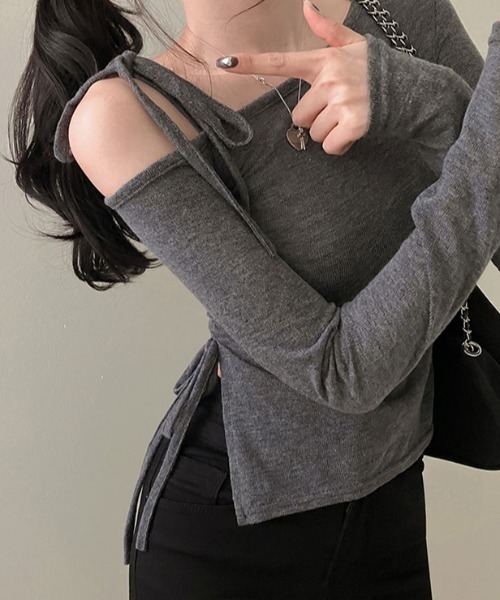 Per sist ence（パーシエンス）の「リボンワンオフショルダーカットソー（Tシャツ/カットソー・レディース・ベージュ/ホワイト/グレー・FREE）」の13枚目の写真