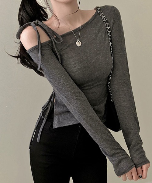 Per sist ence（パーシエンス）の「リボンワンオフショルダーカットソー（Tシャツ/カットソー・レディース・ベージュ/ホワイト/グレー・FREE）」の14枚目の写真