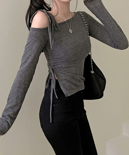 Per sist ence（パーシエンス）の「リボンワンオフショルダーカットソー（Tシャツ/カットソー・レディース・ベージュ/ホワイト/グレー・FREE）」の15枚目の写真