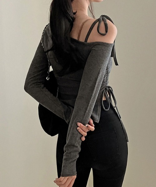 Per sist ence（パーシエンス）の「リボンワンオフショルダーカットソー（Tシャツ/カットソー・レディース・ベージュ/ホワイト/グレー・FREE）」の16枚目の写真