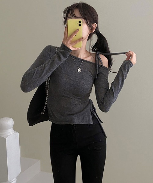 Per sist ence（パーシエンス）の「リボンワンオフショルダーカットソー（Tシャツ/カットソー・レディース・ベージュ/ホワイト/グレー・FREE）」の18枚目の写真