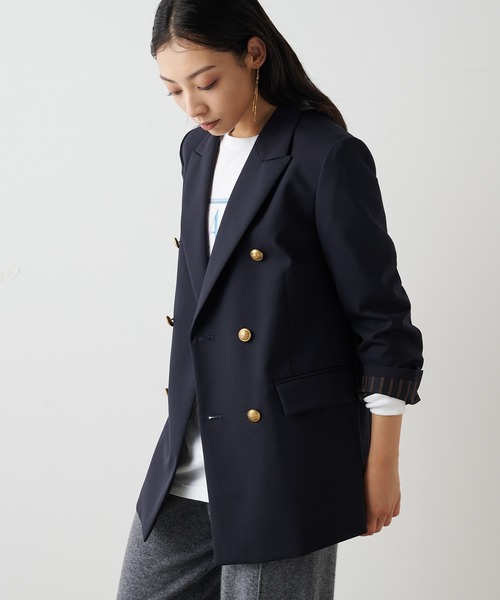 Whim Gazette（ウィムガゼット）の「ウールダブルジャケット（テーラードジャケット・レディース・ネイビー・FREE）」の4枚目の写真