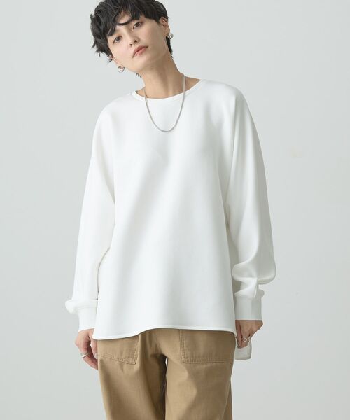 ズッカ 異素材 アシンメトリー ドルマンスリーブ プルオーバー 日本製 セール】ドルマン異素材ポンチプルオーバー（Tシャツ/カットソー
