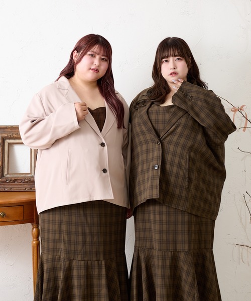 Louiosy(ルオシー)の「【大きいサイズ】無地&チェック柄 テーラードジャケット(テーラードジャケット・レディース・ブラウン系その他/ベージュ/ピンク・LL/3L/4L)」の18枚目の写真