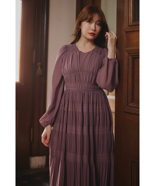 Majolica Pleated Chiffon Long Dress（ワンピース）｜Her lip