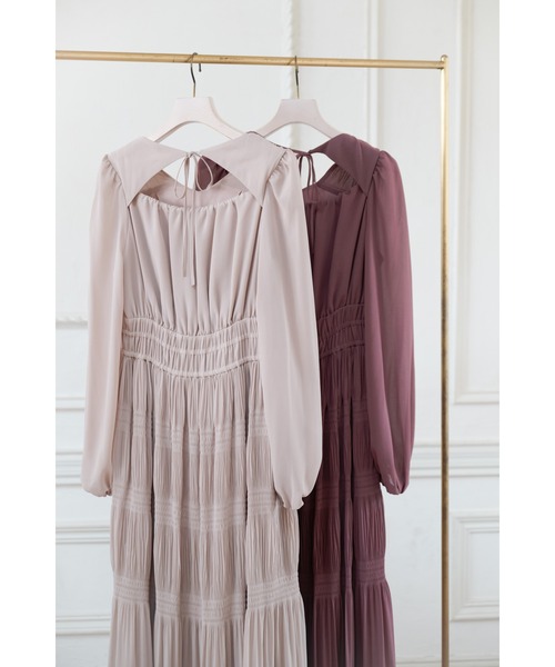 ワンピース Majolica Pleated Chiffon Long Dress 新色】Majolica Pleated Chiffon Long Dress