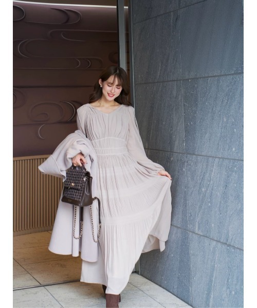 Majolica Pleated Chiffon Long Dress（ワンピース）｜Her lip to