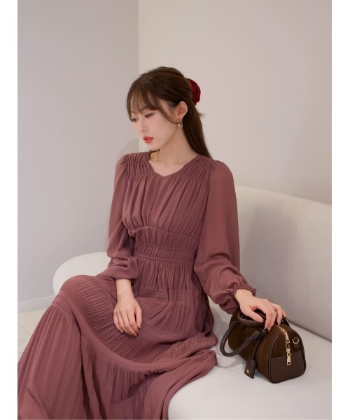Majolica Pleated Chiffon Long Dress（ワンピース）｜Her lip