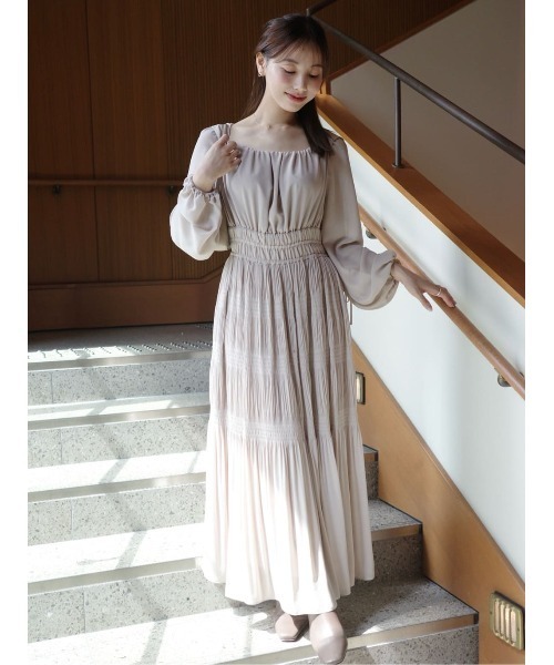 Majolica Pleated Chiffon Long Dress（ワンピース）｜Her lip